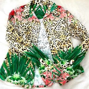 Elia Tahari Women’s Cheetah Print Tropical Button-Up Shirt